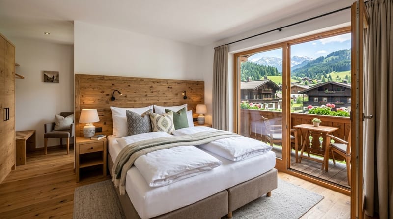 Doppelzimmer Kastanie mit Balkon und Dorfblick