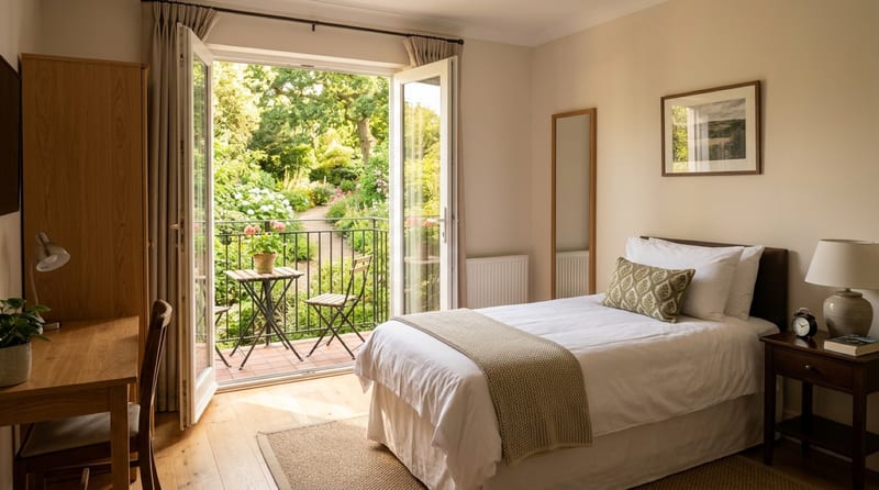 Einzelzimmer Meise mit Balkon zum Garten
