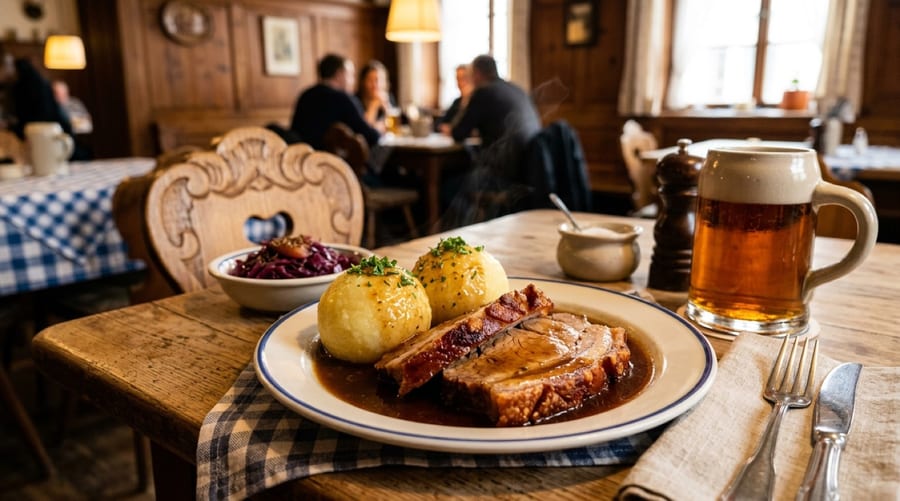 Schweinsbraten mit Kartoffelknödel in der Wirtsstube
